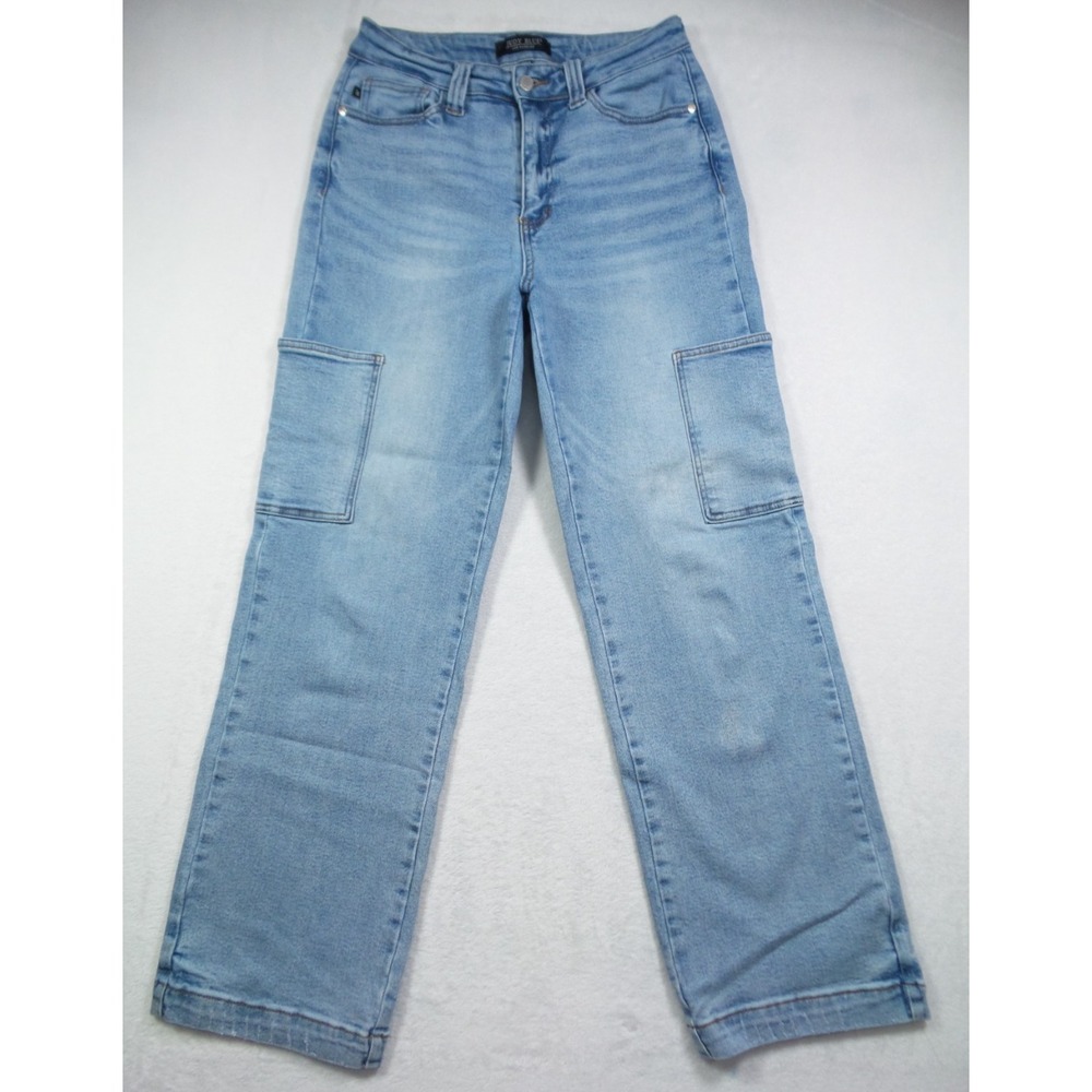 Judy Blue Jeans Womens Size 7/28 Blue Denim High Waist Wide Leg Cargo Stretch